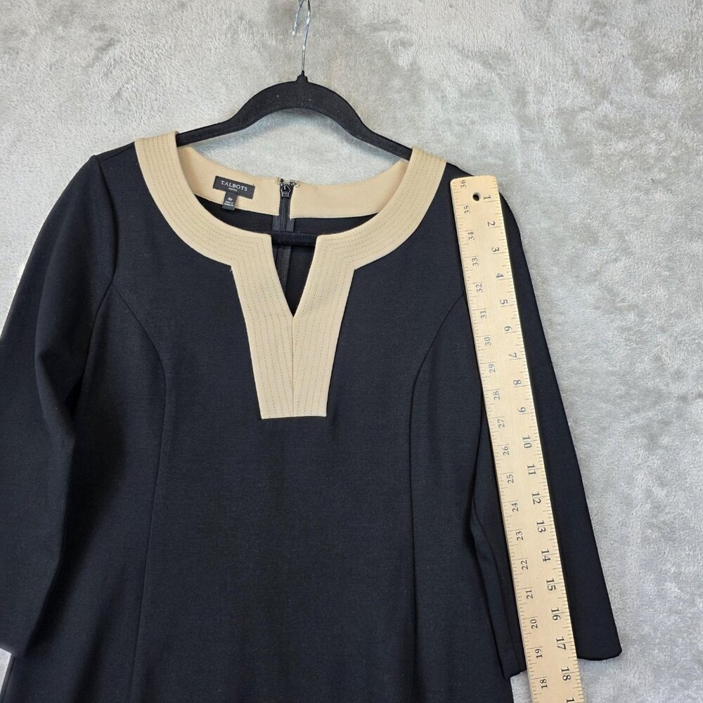Talbots Dress Womens 4P Black Beige Sheath Ponte Knit 3/4 Sleeve Career Work - Picture 4 of 11